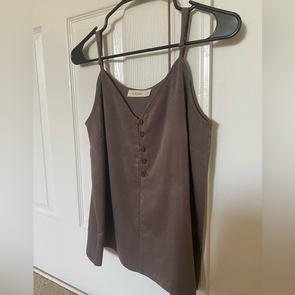 rokoko size S brown/darkish green tank top with buttons - perfect condition